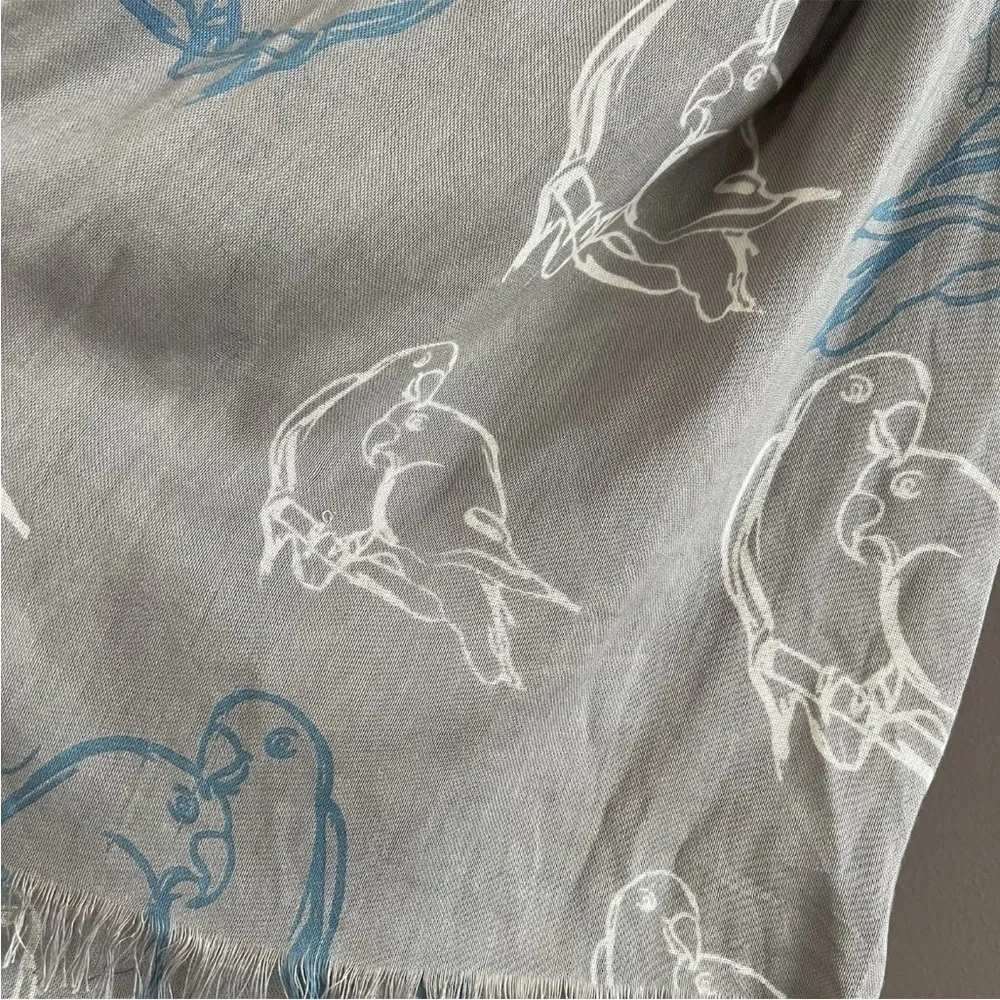 Banana Republic Heritage Womens Organic Cottage Blend Parrots Fringe Gray 33x58